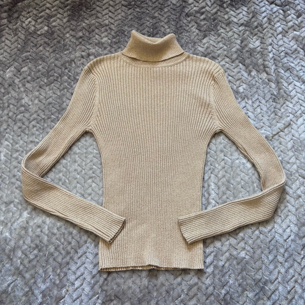 ⭐️⭐️⭐️Vintage Express gold metallic ribbed turtleneck sweater size Large
